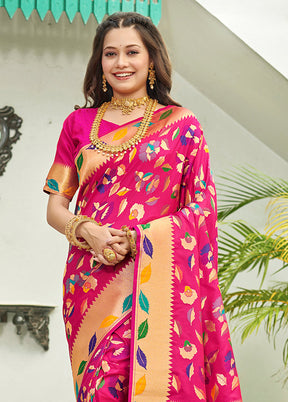 Pink Spun Silk Saree With Blouse Piece