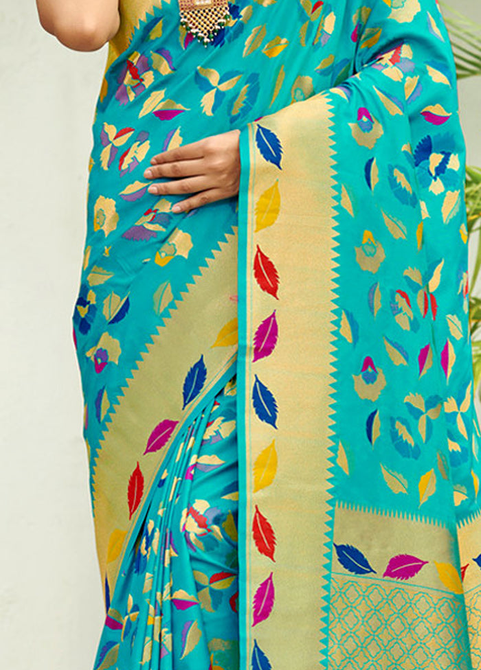 Turquoise Spun Silk Saree With Blouse Piece