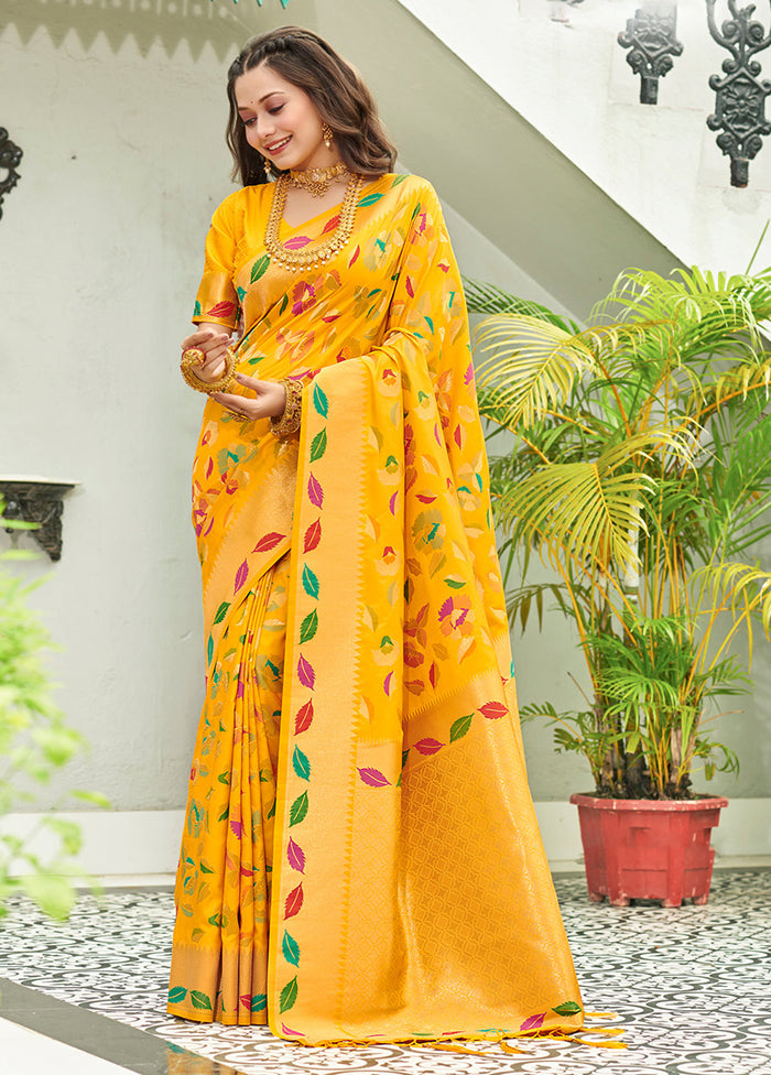 Yellow Spun Silk Saree With Blouse Piece