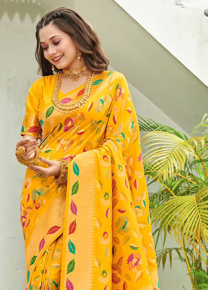 Yellow Spun Silk Saree With Blouse Piece