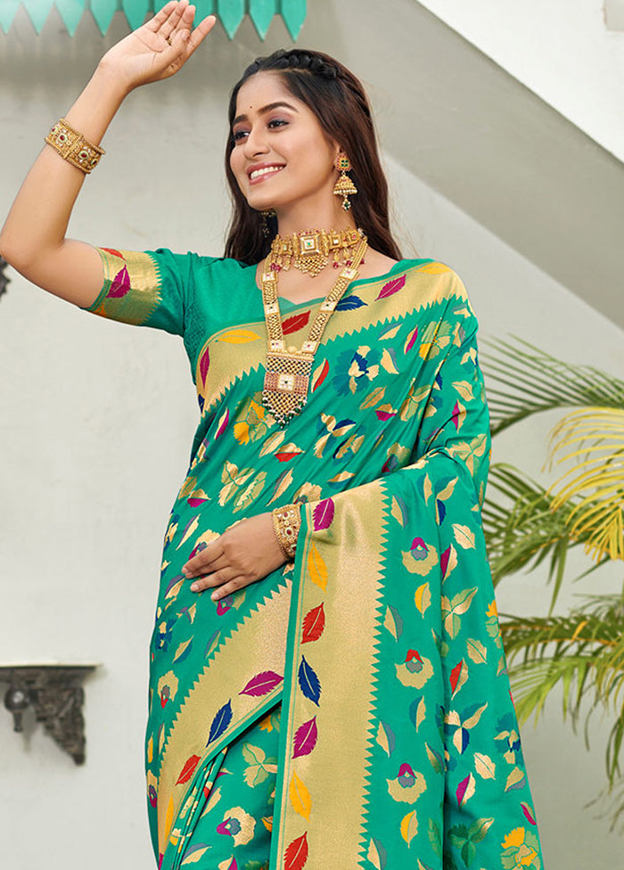 Sea Green Spun Silk Saree With Blouse Piece