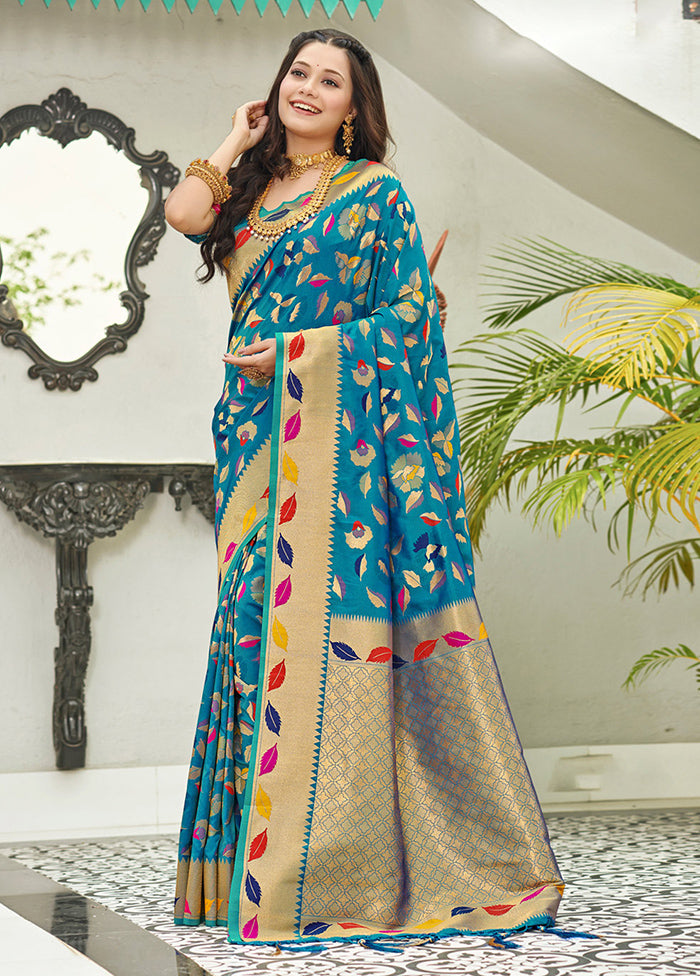 Sky Blue Spun Silk Saree With Blouse Piece