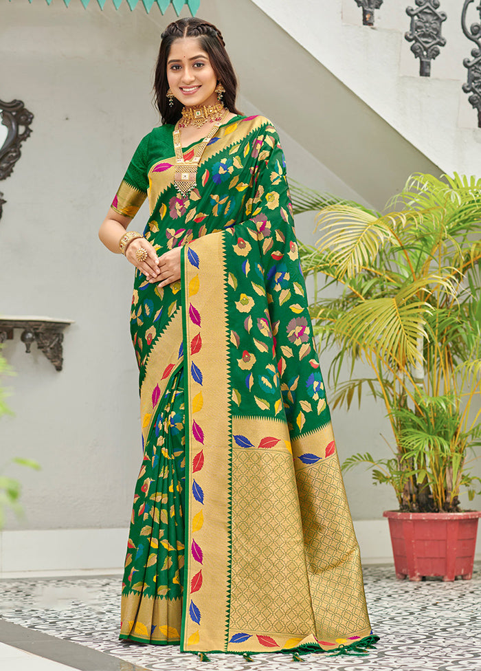 Green Spun Silk Saree With Blouse Piece