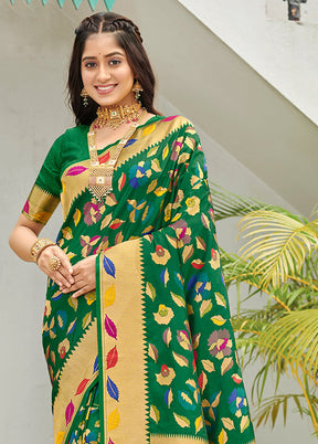 Green Spun Silk Saree With Blouse Piece