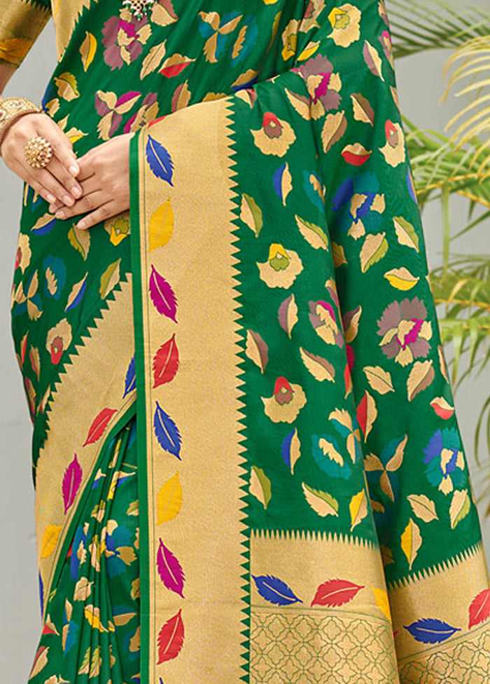 Green Spun Silk Saree With Blouse Piece