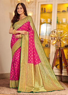 Magenta Spun Silk Saree With Blouse Piece