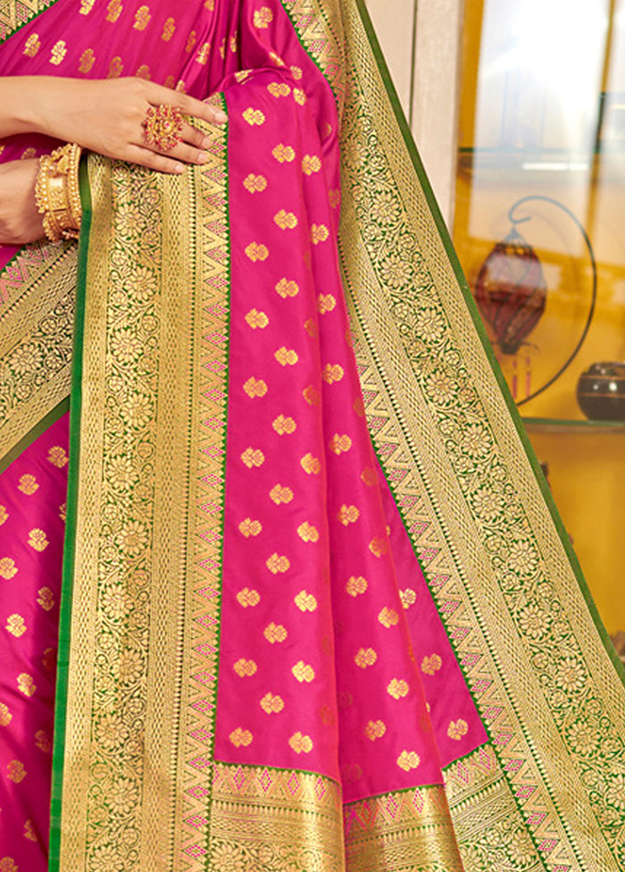 Magenta Spun Silk Saree With Blouse Piece