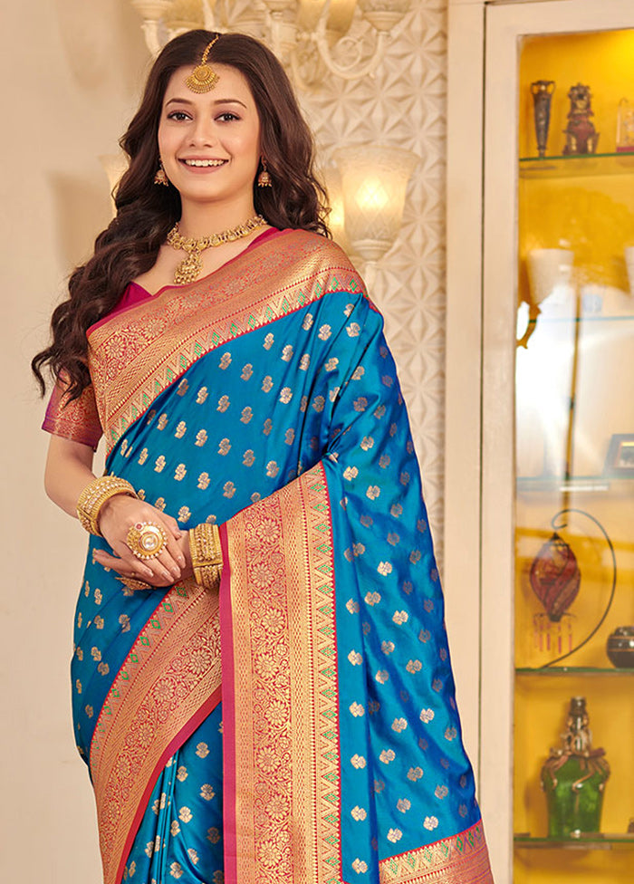 Sky Blue Spun Silk Saree With Blouse Piece