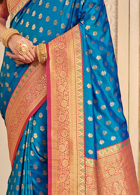 Sky Blue Spun Silk Saree With Blouse Piece