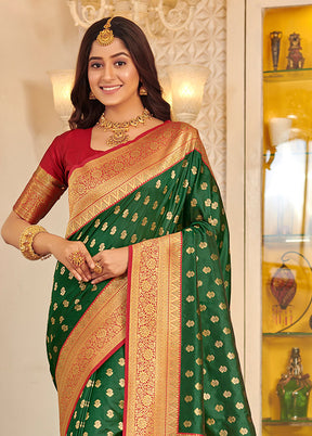 Green Spun Silk Saree With Blouse Piece