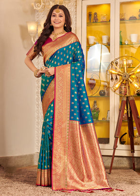 Sea Green Spun Silk Saree With Blouse Piece