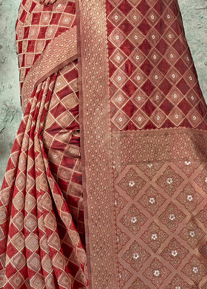 Maroon Organza Saree With Blouse Piece