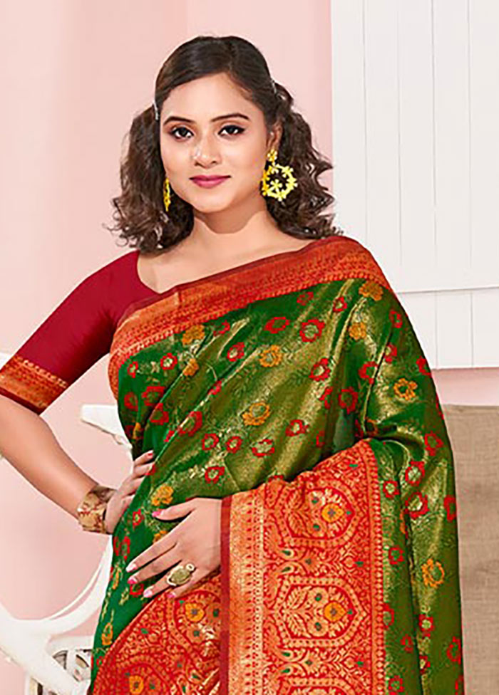 Green Spun Silk Saree With Blouse Piece