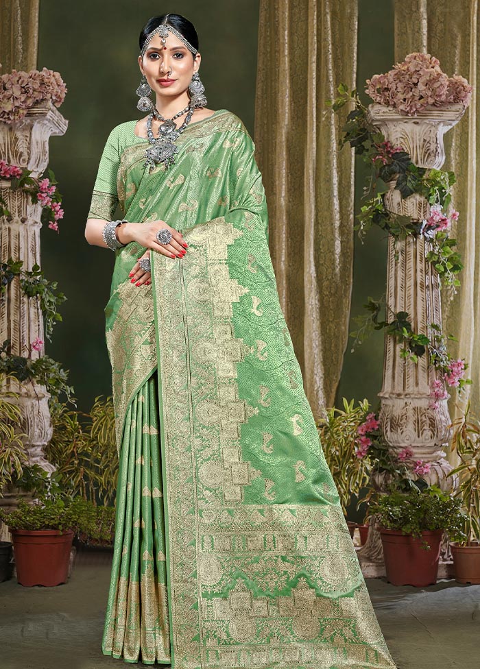 Light Green Spun Silk Saree With Blouse Piece