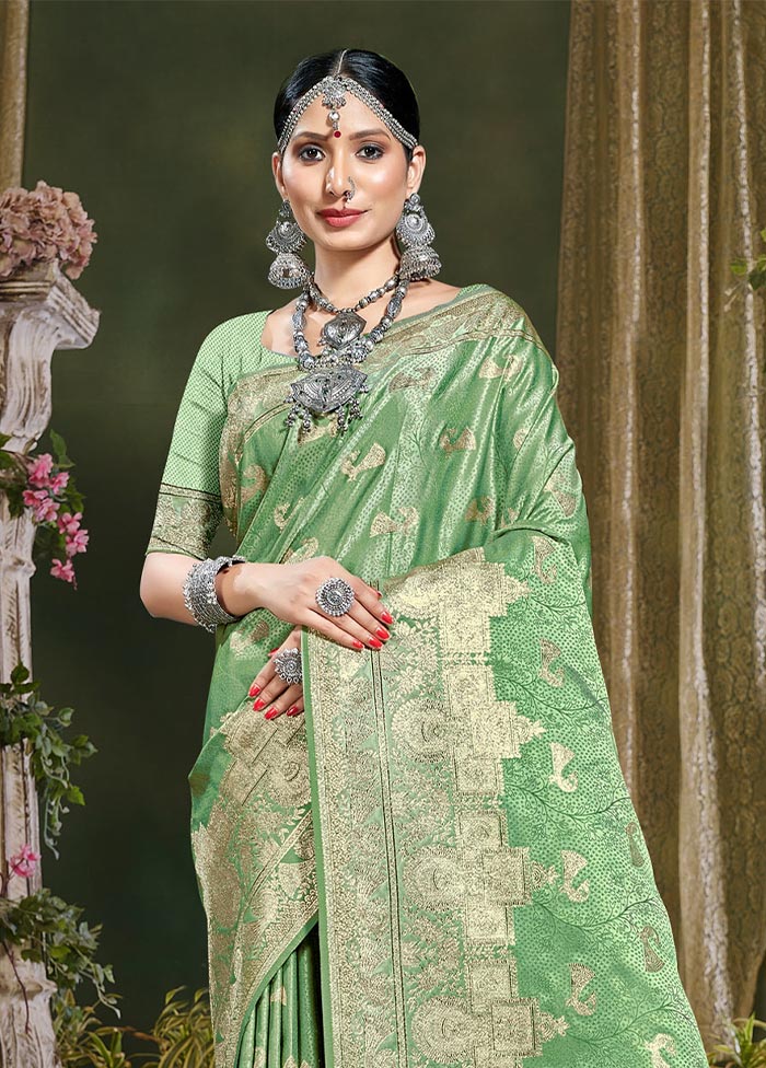 Light Green Spun Silk Saree With Blouse Piece