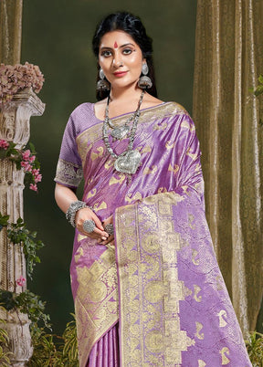 Purple Spun Silk Saree With Blouse Piece