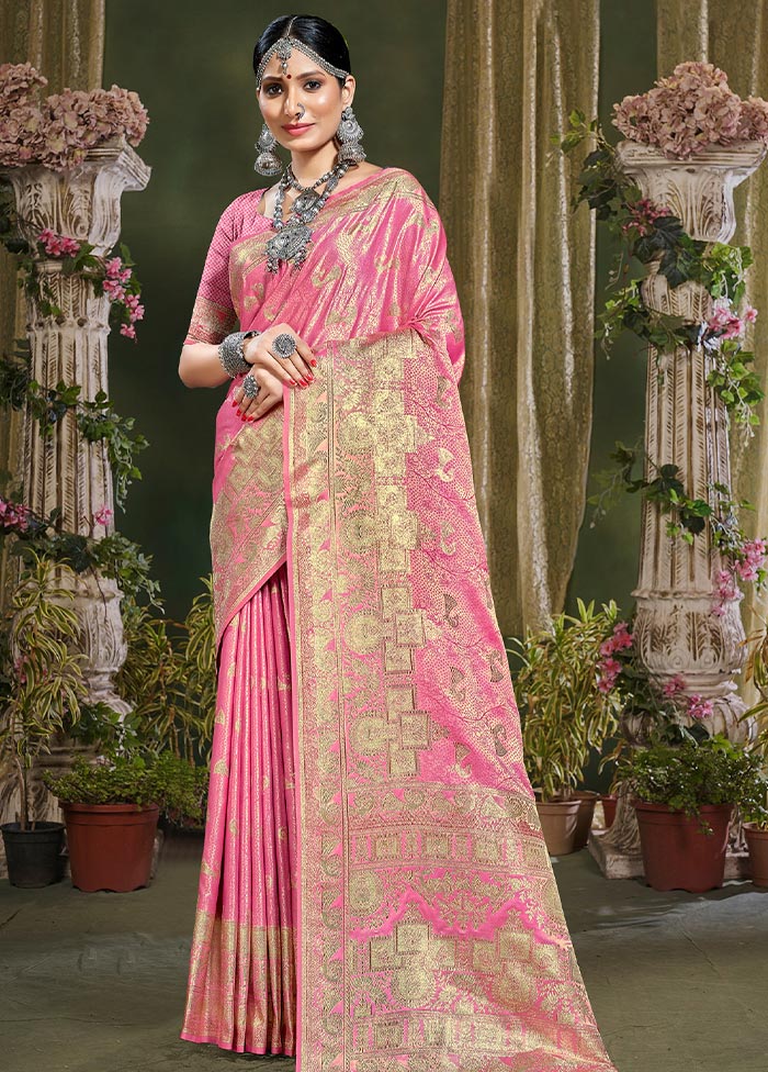 Pink Spun Silk Saree With Blouse Piece