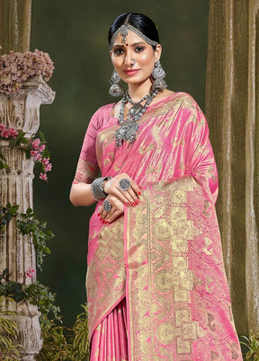 Pink Spun Silk Saree With Blouse Piece