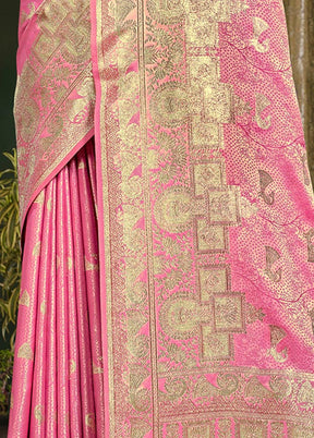 Pink Spun Silk Saree With Blouse Piece