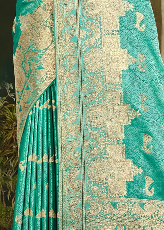 Sea Green Spun Silk Saree With Blouse Piece