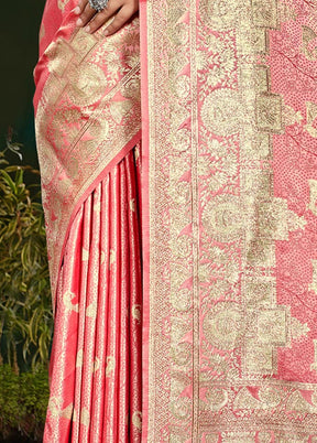 Peach Spun Silk Saree With Blouse Piece