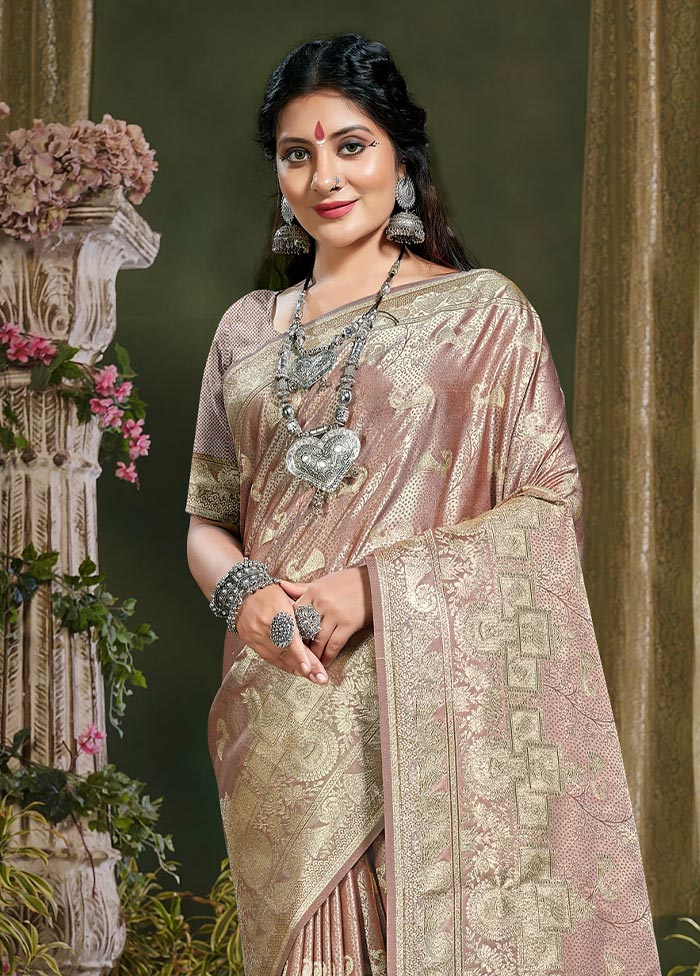 Light Pink Spun Silk Saree With Blouse Piece