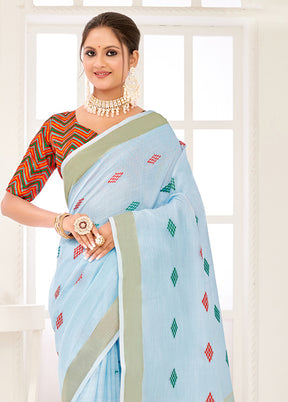 Sky blue Spun Silk Saree With Blouse Piece