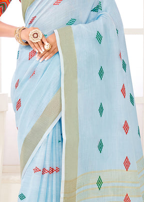 Sky blue Spun Silk Saree With Blouse Piece