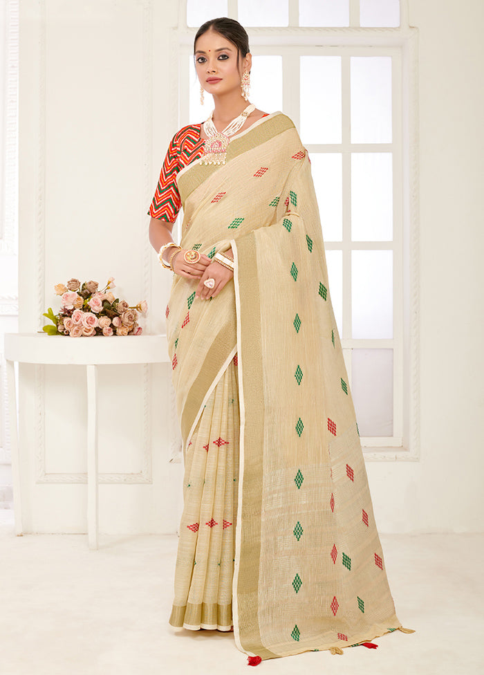 Cream Spun Silk Saree With Blouse Piece