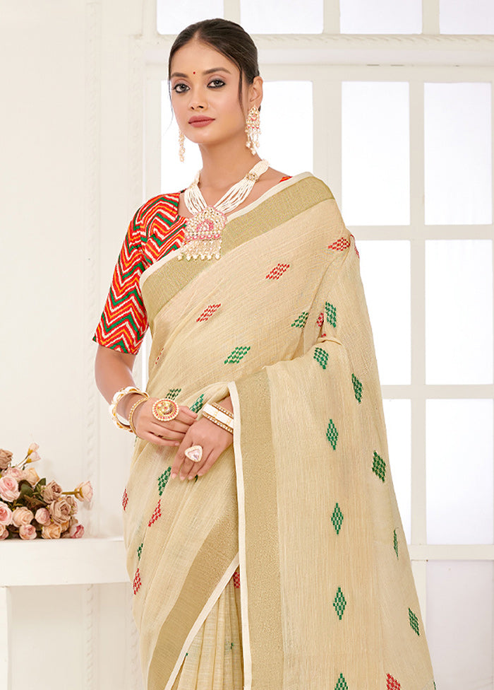 Cream Spun Silk Saree With Blouse Piece