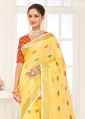 Yellow Spun Silk Saree With Blouse Piece