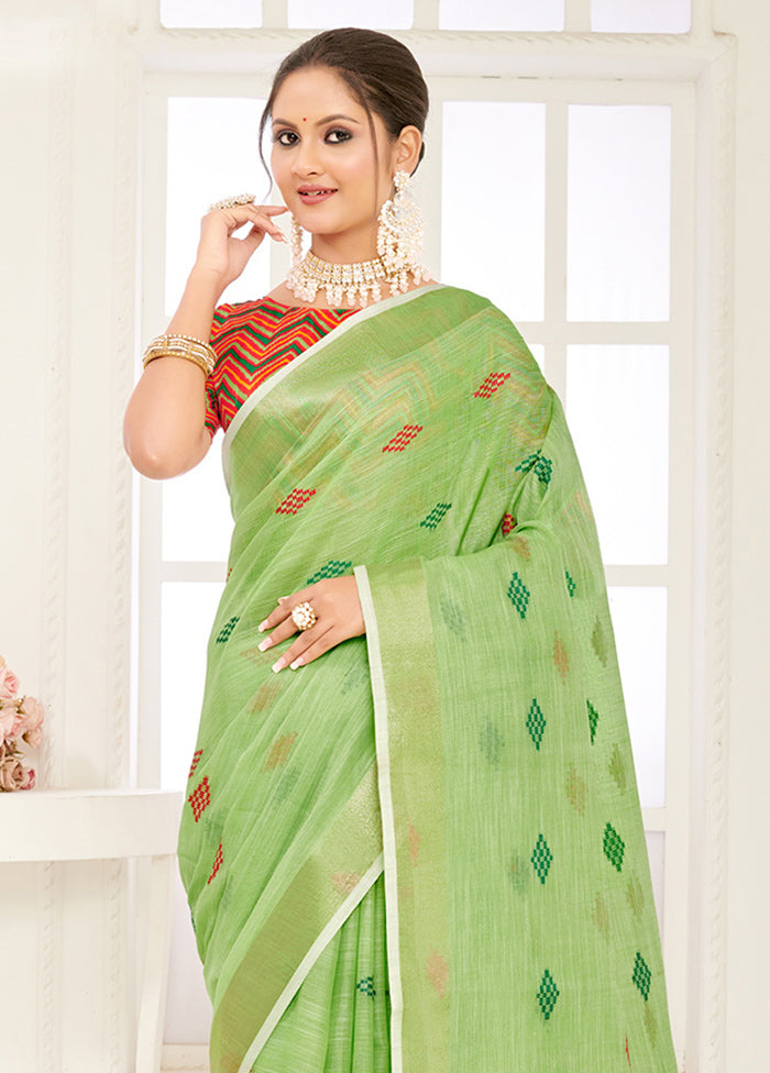 Light Green Spun Silk Saree With Blouse Piece