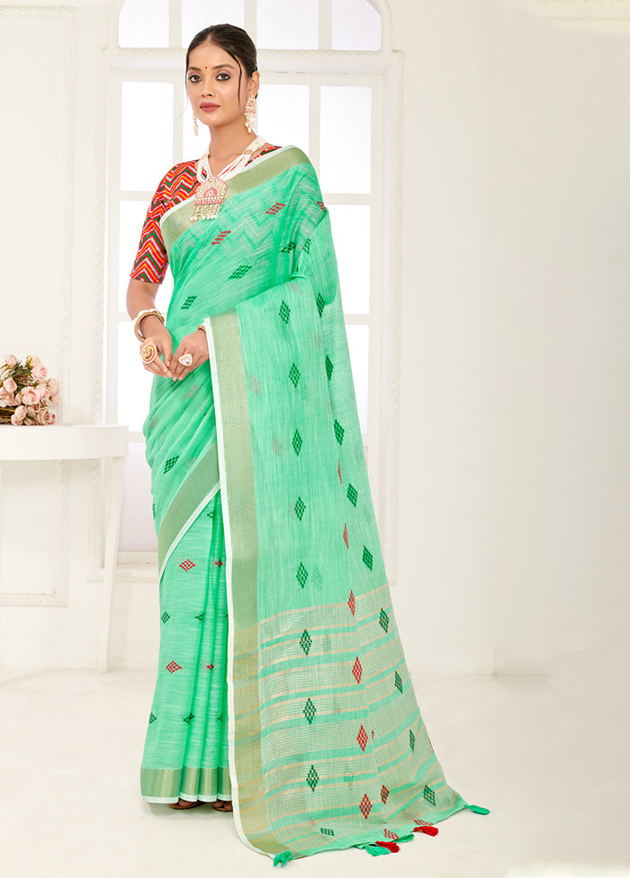 Sea Green Spun Silk Saree With Blouse Piece