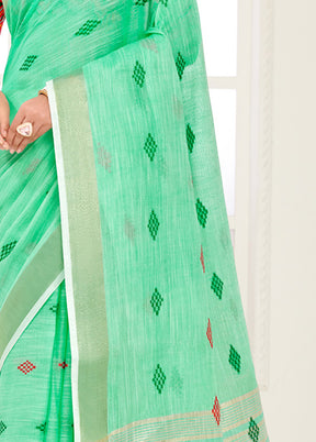 Sea Green Spun Silk Saree With Blouse Piece