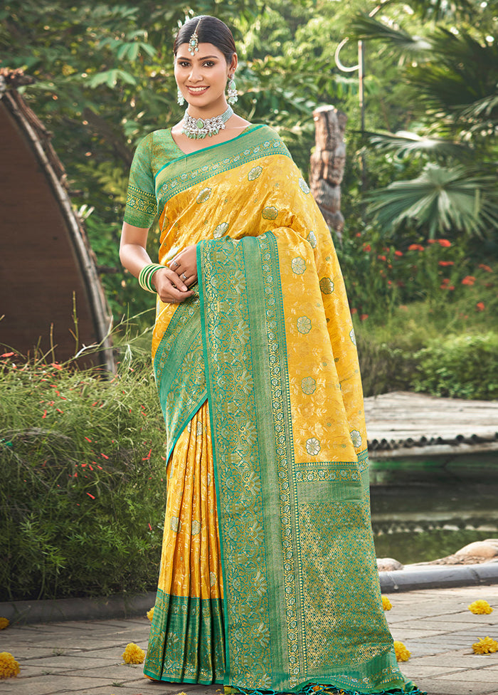 Yellow Dupion Silk Saree With Blouse Piece