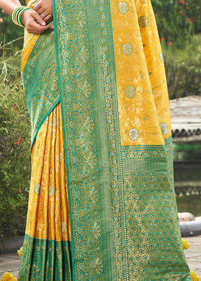 Yellow Dupion Silk Saree With Blouse Piece