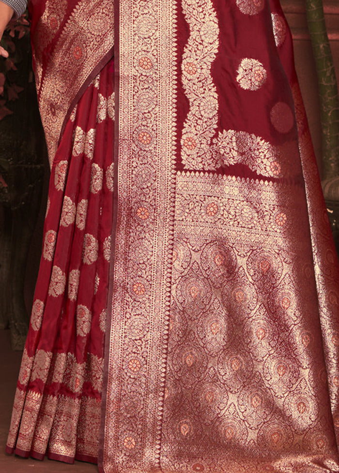 Maroon Dupion Silk Saree With Blouse Piece