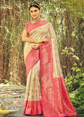 Cream Dupion Silk Saree With Blouse Piece