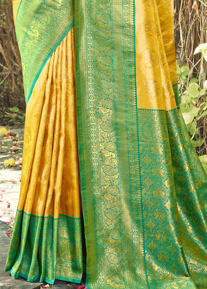 Yellow Dupion Silk Saree With Blouse Piece