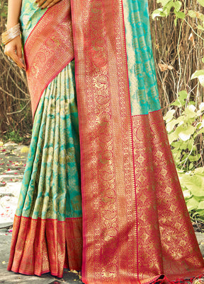 Sea Green Dupion Silk Saree With Blouse Piece