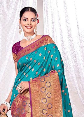 Sky Blue Spun Silk Saree With Blouse Piece