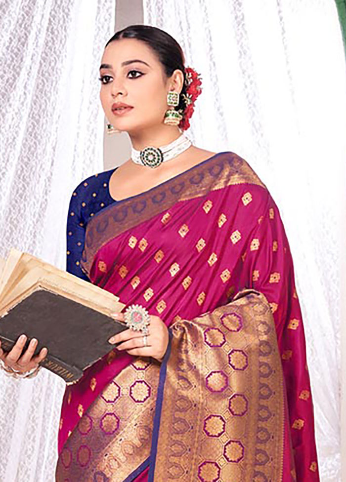 Magenta Spun Silk Saree With Blouse Piece