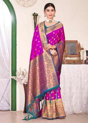 Dark Pink Spun Silk Saree With Blouse Piece