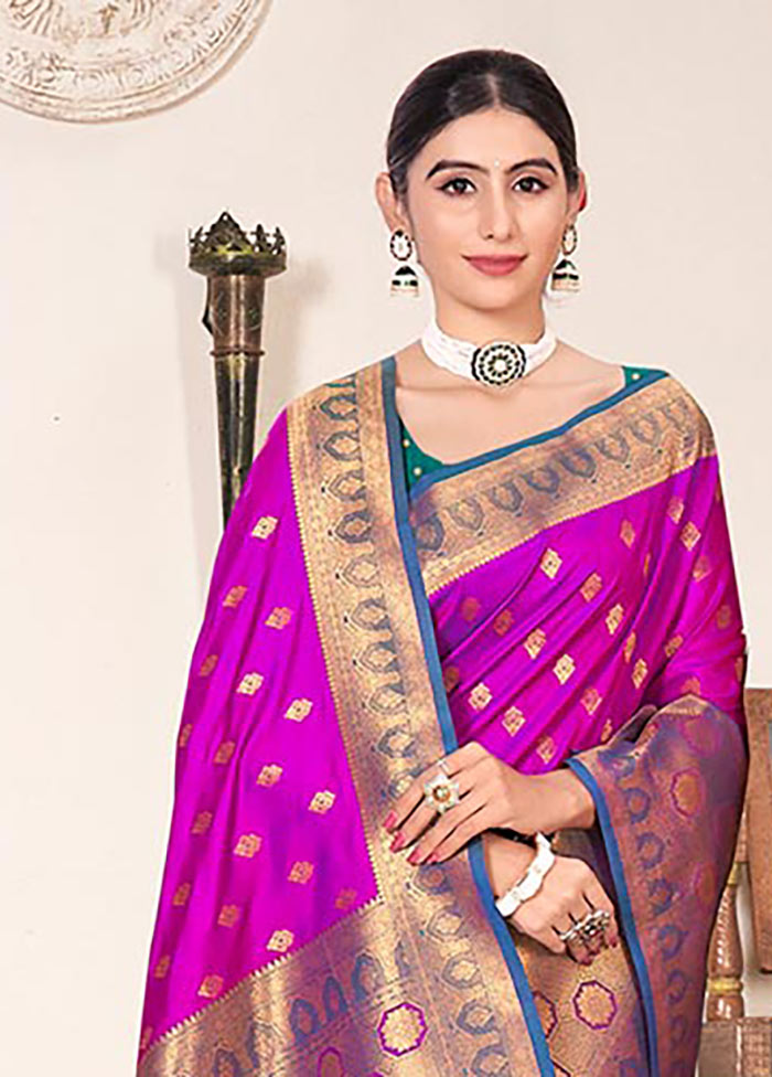 Dark Pink Spun Silk Saree With Blouse Piece