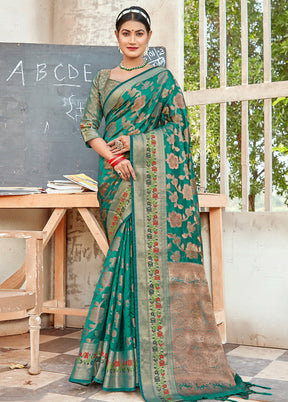 Turquoise Organza Saree With Blouse Piece