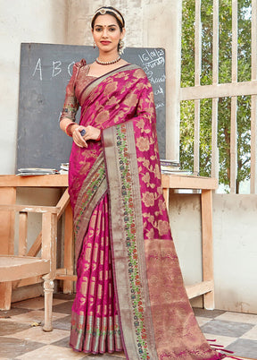 Magenta Organza Saree With Blouse Piece