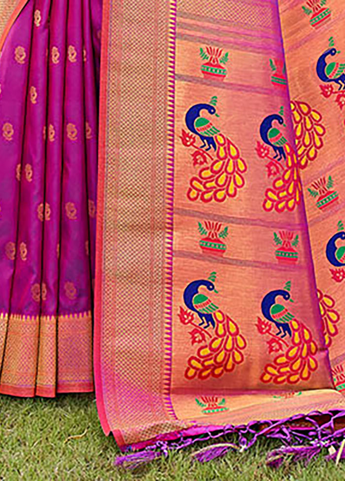 Purple Spun Silk Saree With Blouse Piece