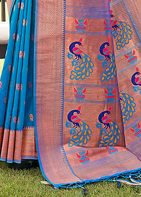 Sky Blue Spun Silk Saree With Blouse Piece