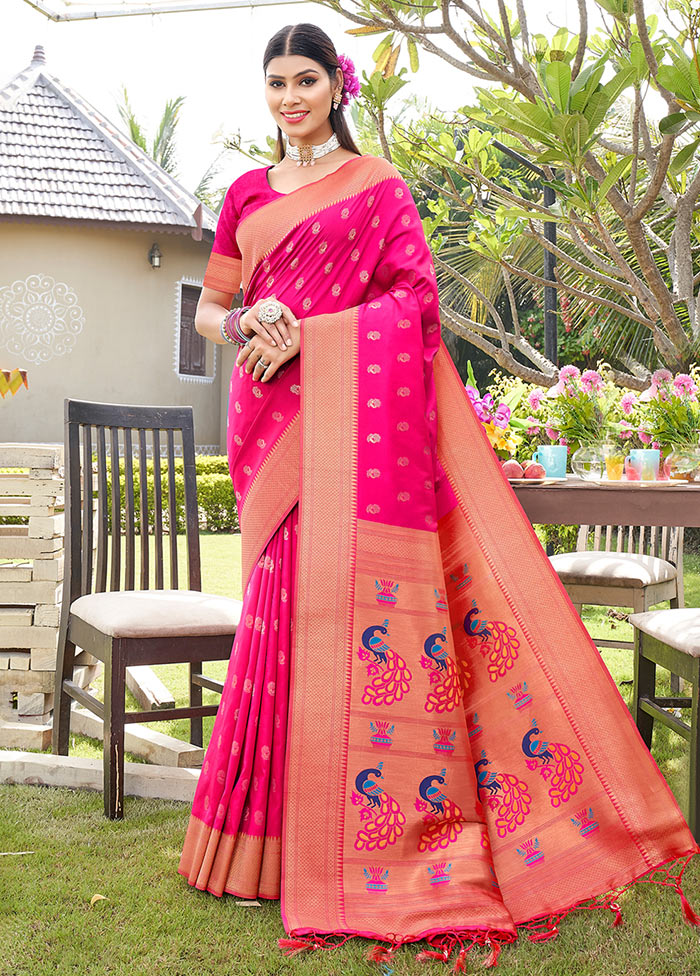 Pink Spun Silk Saree With Blouse Piece