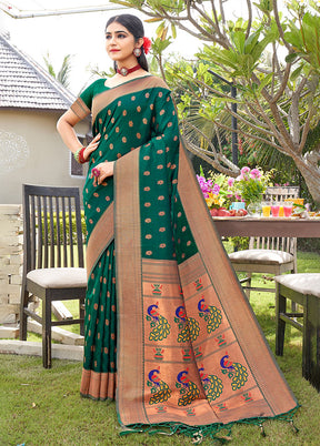 Green Spun Silk Saree With Blouse Piece